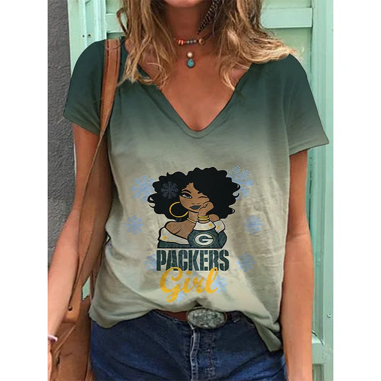 Green Bay Packers Lightweight Short Sleeve V-Neck T-Shirt