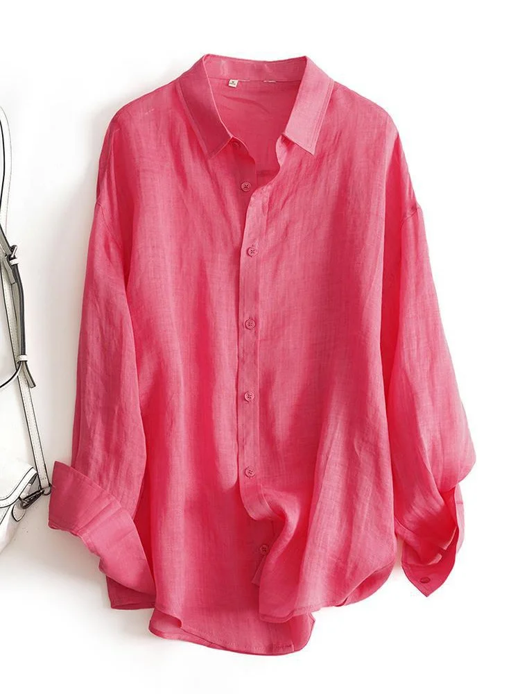 Athvotar Athvotar New Women's Spring And Summer Comfortable Cotton Long Sleeve Sunscreen Shirt Thin Loose Air-Conditioning Shirt Casual Shirt Jacket