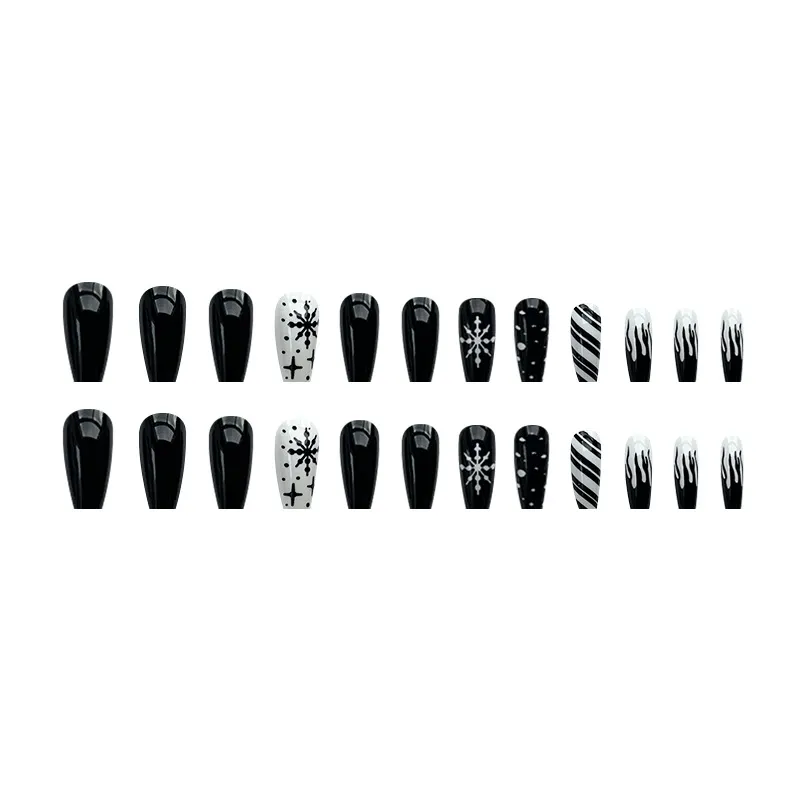 Churchf Churchf Black And White Pure Desire Ins Wind Snowflake Christmas Wind Jump Color Wear Nail Stripes Dark Beauty Nail Pieces Nail