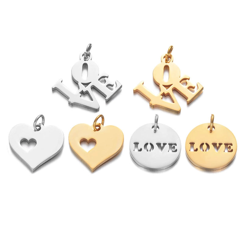 5 PCS/Package 13*16mm 16 * 19mm 304 Stainless Steel Love Heart Shape Pendant Jewelry Accessories