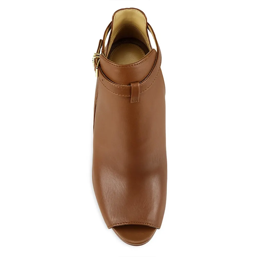 BROWN PEEP TOE HEELED BOOTS