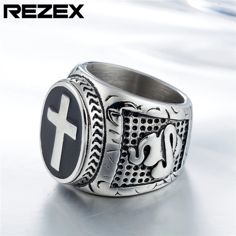 Retro Punk Cross Snake 304 Stainless Steel 18K Gold Plated Men’s Rings