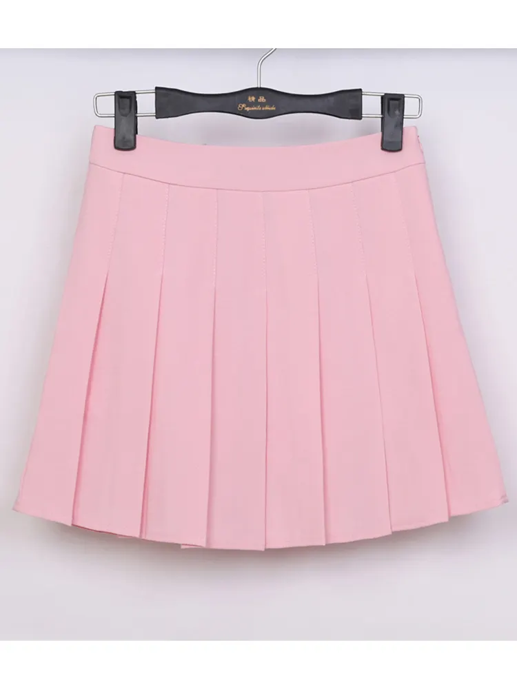 New Spring High Waist Ball Pleated Skirts Harajuku Denim Solid A-Line Sailor Skirt
