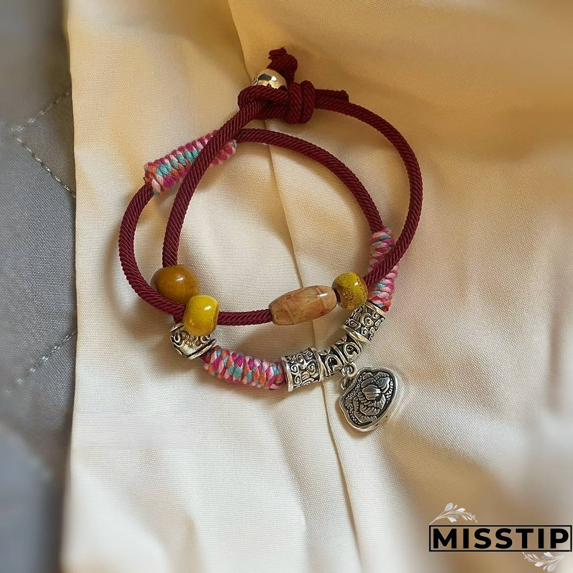 Tibetan Element New Style Woven Rope Bracelet Double Layer Retro Personalized Wooden Beads Design Feeling Pendant Bracelet National Style