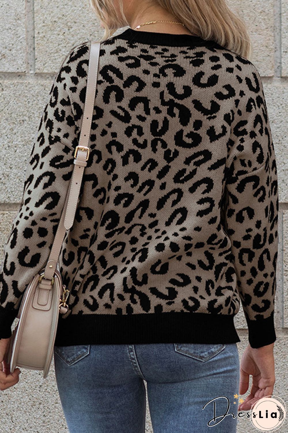 Fashion Casual Leopard Split Joint O Neck Tops
