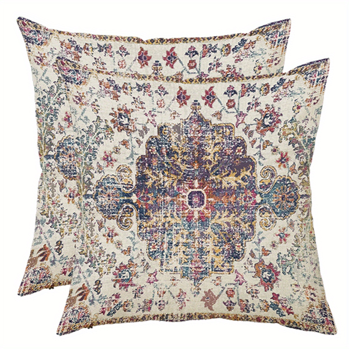 2pcs Boho Blue Throw Pillow Cover, Bohemia Ethnic Style Carpet Pattern Cushion Case For Sofa Couch, Home Decor, 18x18 Inches