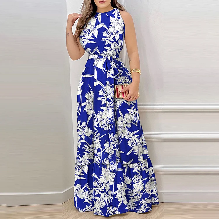 Comstylish Floral Print Sleeveless Maxi Dress