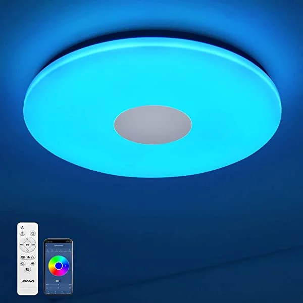 JDONG Bluetooth Deckenleuchte 36W Ø 38CM LED Deckenlampe mit Lautsprecher, Fernbedienung und APP-Steuerung, RGB Farbwechsel, dimmbar, IP44 Wasserfest
