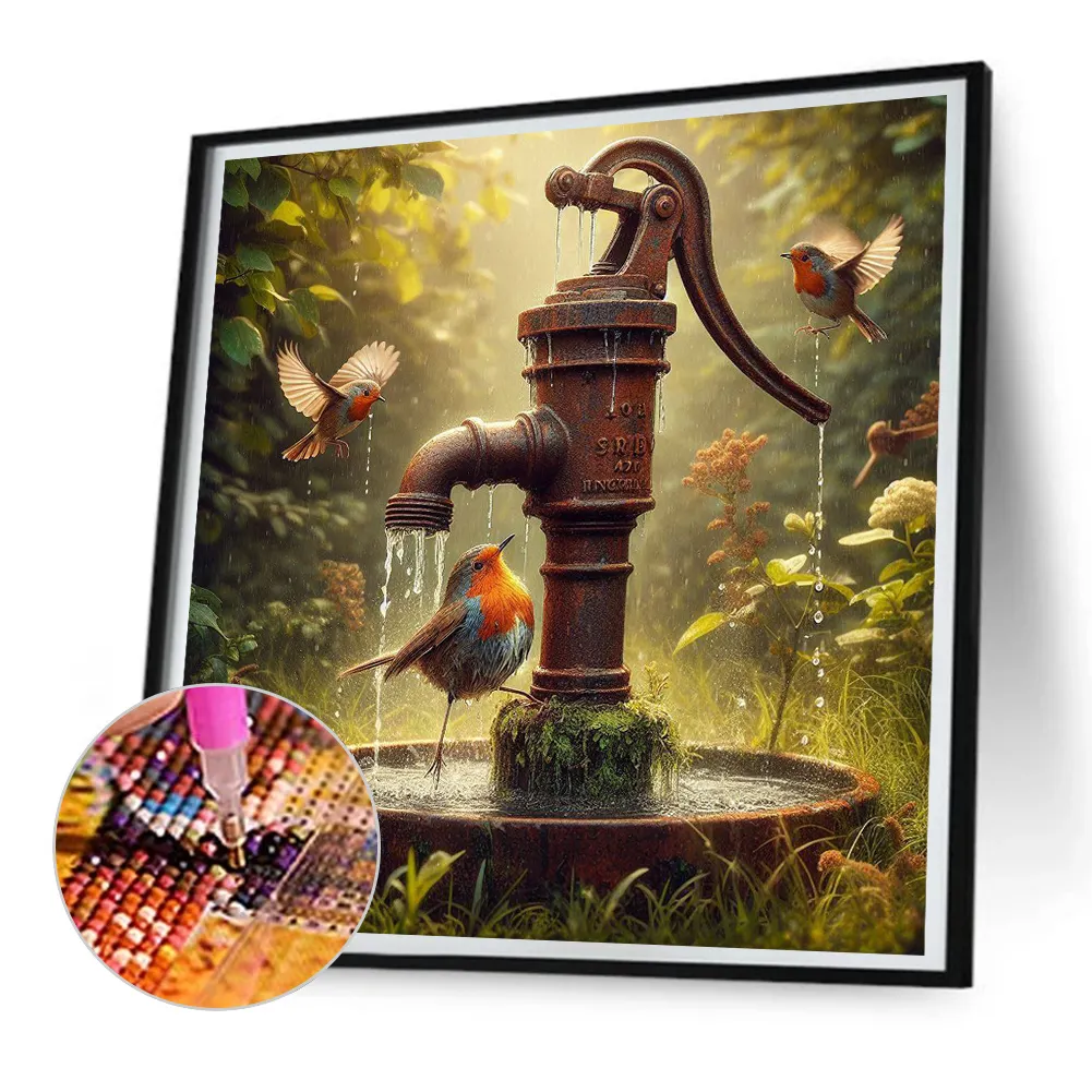 Diamond Painting - Full Round Drill - Water Well Bird(Canvas|30*30cm)