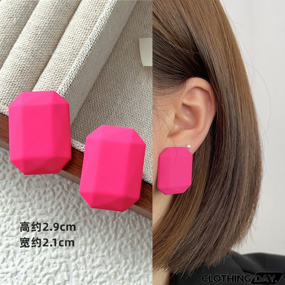 Women Fashion Geometric Fluorescent Rose Without Ear Hole Ear Clip Earrings