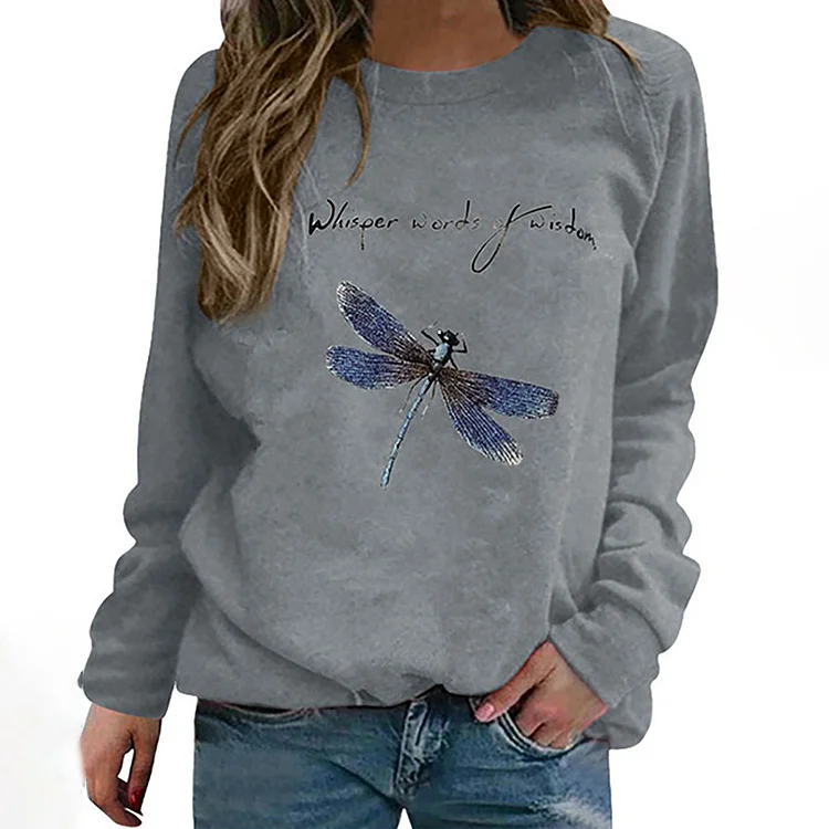 Comstylish Vintage Casual Dragonfly Print Long Sleeve Sweatshirt