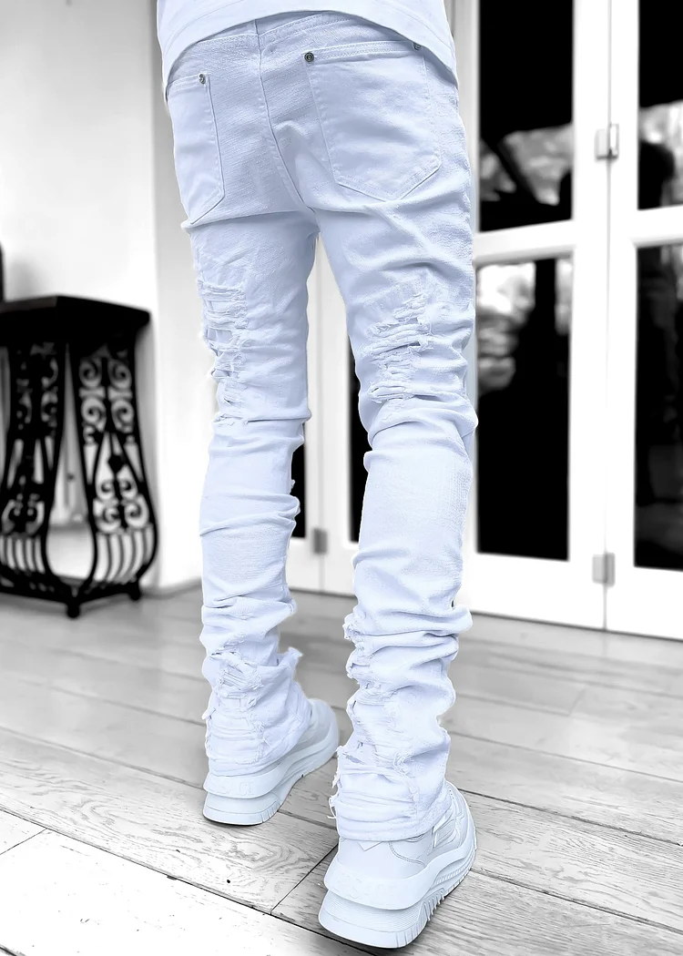 selvedge white denim  relaxblouson damage