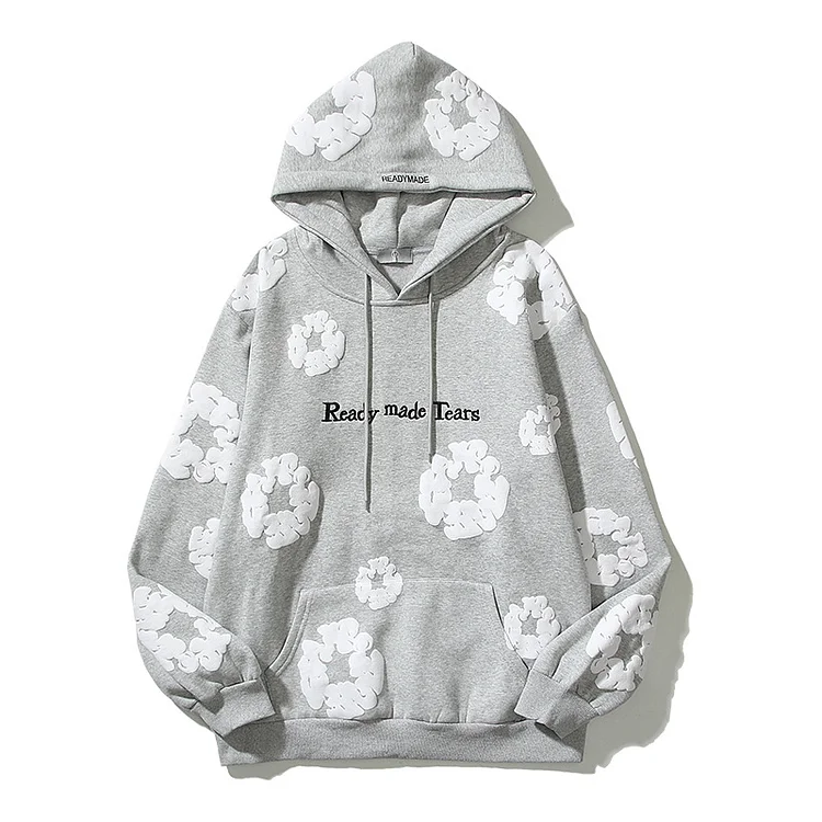 Cotton Foam Print Letter Embroidery Hoodie Denim Tears Hoodie at Hiphopee