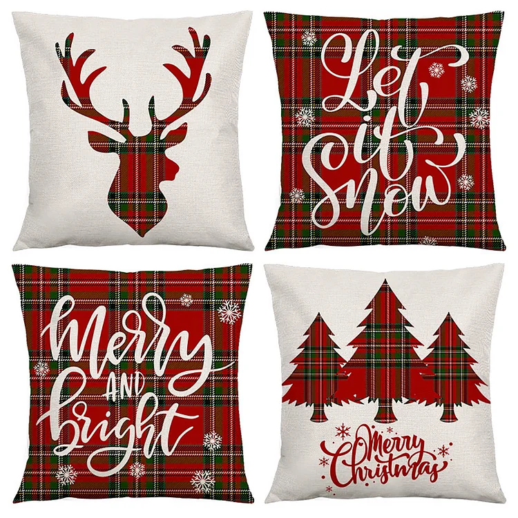 Sanmadrola 4 Pack Christmas Throw Pillow Covers 18''x18'' Velvet Christmas Decor Scenery Throw Pillow Covers for Christmas Sofa Couch Home Decoration Set of 4