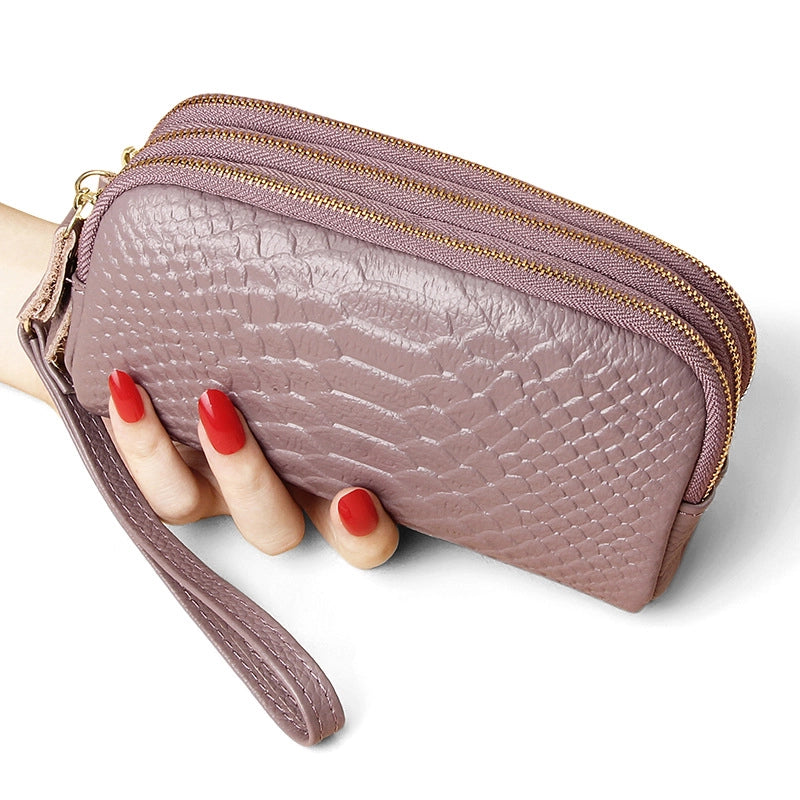 Clutch Bag Women’s High-end Small Bag Genuine Leather Fashionable Snake Pattern Three Zipper Large Capacity Clutch Bag Long Wallet For Women