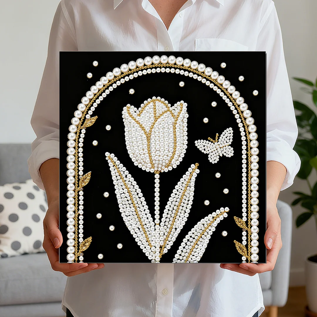 Tulip DIY Pearl Art Diamond Painting Kit for Adults Home Decor 25x25cm With Frame