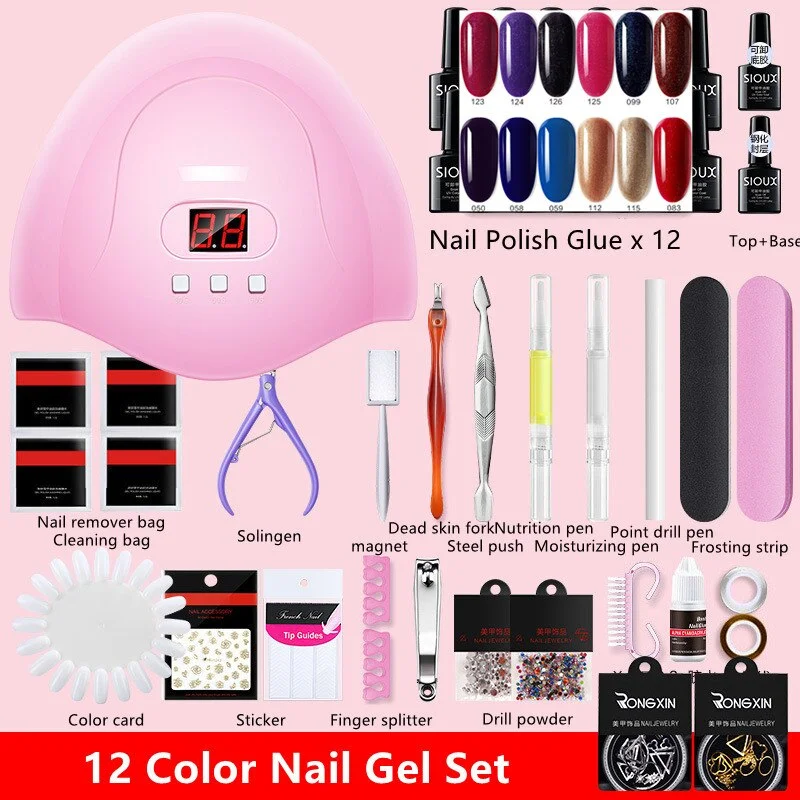 Nail Set UV LED Lamp Dryer with 12 Pcs Nail Gel Polish Kit Soak Off Manicure Tools Set Electric Nail Drill Nail Tools-Nail Inspo