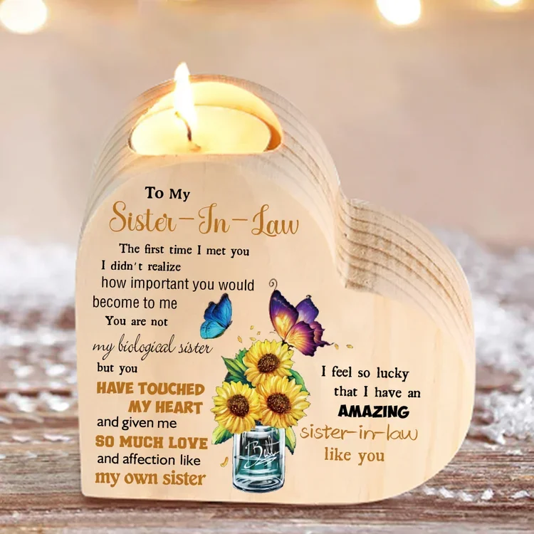 To My Sister-In-Law Heart Candle Holder "I Feel So Lucky That I Have An Amazing Sister-In-Law Like You" Wooden Candlestick