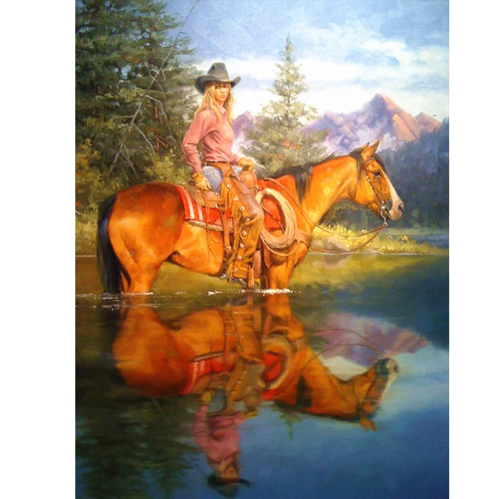 Diamond Painting - Full Round/Square Drill - Cowboy and Horse(30*40 - 50*60cm)