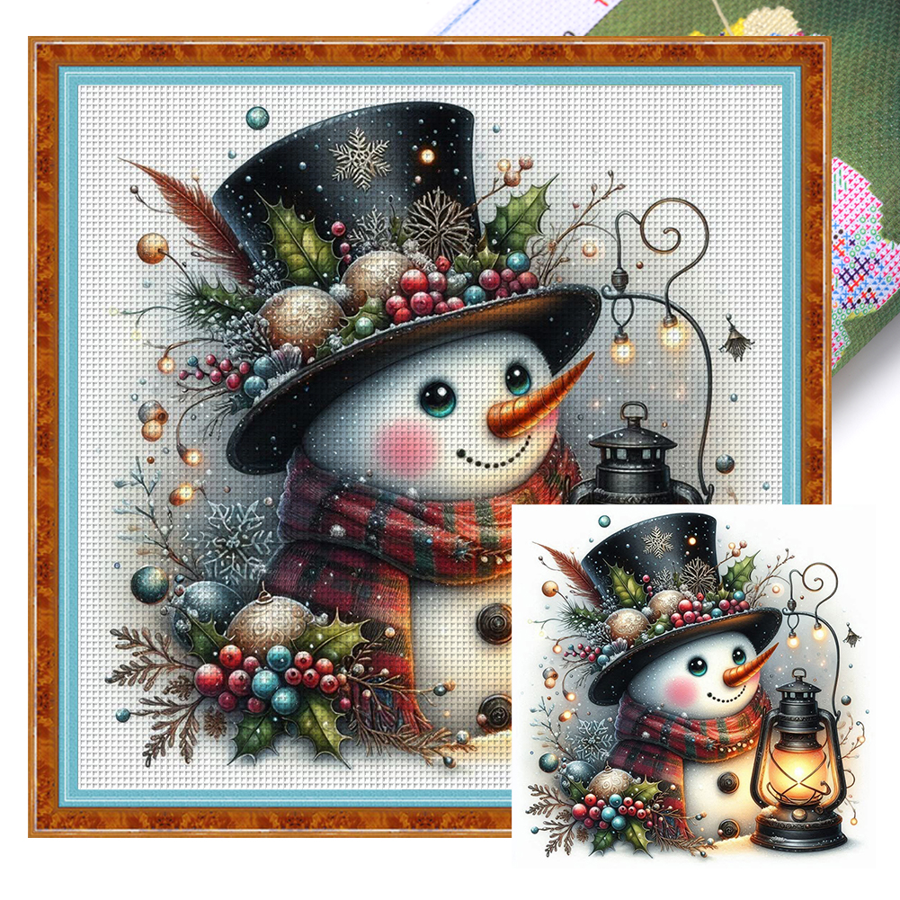 Cute Winter Snowman Full 18CT Pre-stamped Canvas(30*30cm) Cross Stitch