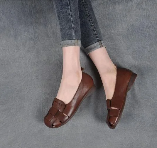 2022 New Fashion Women Genuine PU Leather Flat Shoes Woman Casual Work Mother Women's Shoes Women Flats Retro Shoes Sneakers