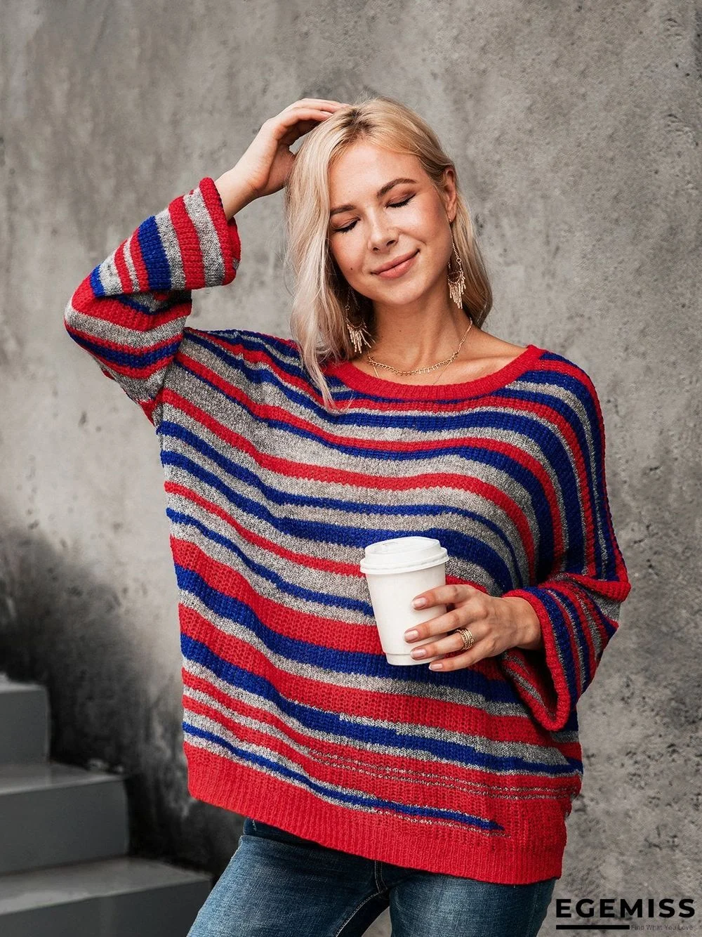 Basic Striped Scoop Neckline Sweater | EGEMISS