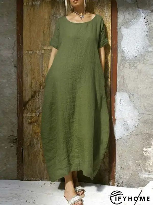 Women's Casual Dress Shift Dress Loose Dress Plain Pocket Crew Neck Midi Dress Active Fashion Daily Going out Half Sleeve Loose Fit Green Spring Summer S M L XL XXL | IFYHOME