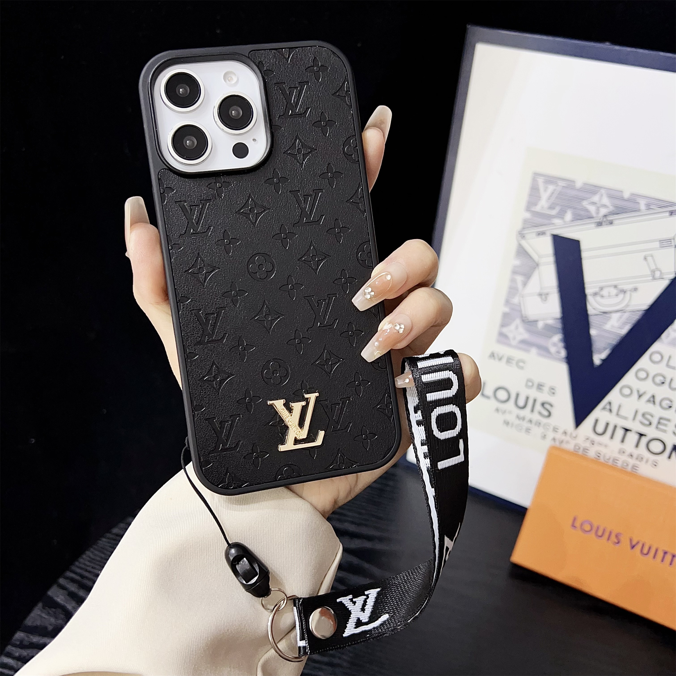 LV Elegant Bracelet Monogram 3D Embossed Soft-touch Leather Apple iPhone Case Samsung Galaxy Cover