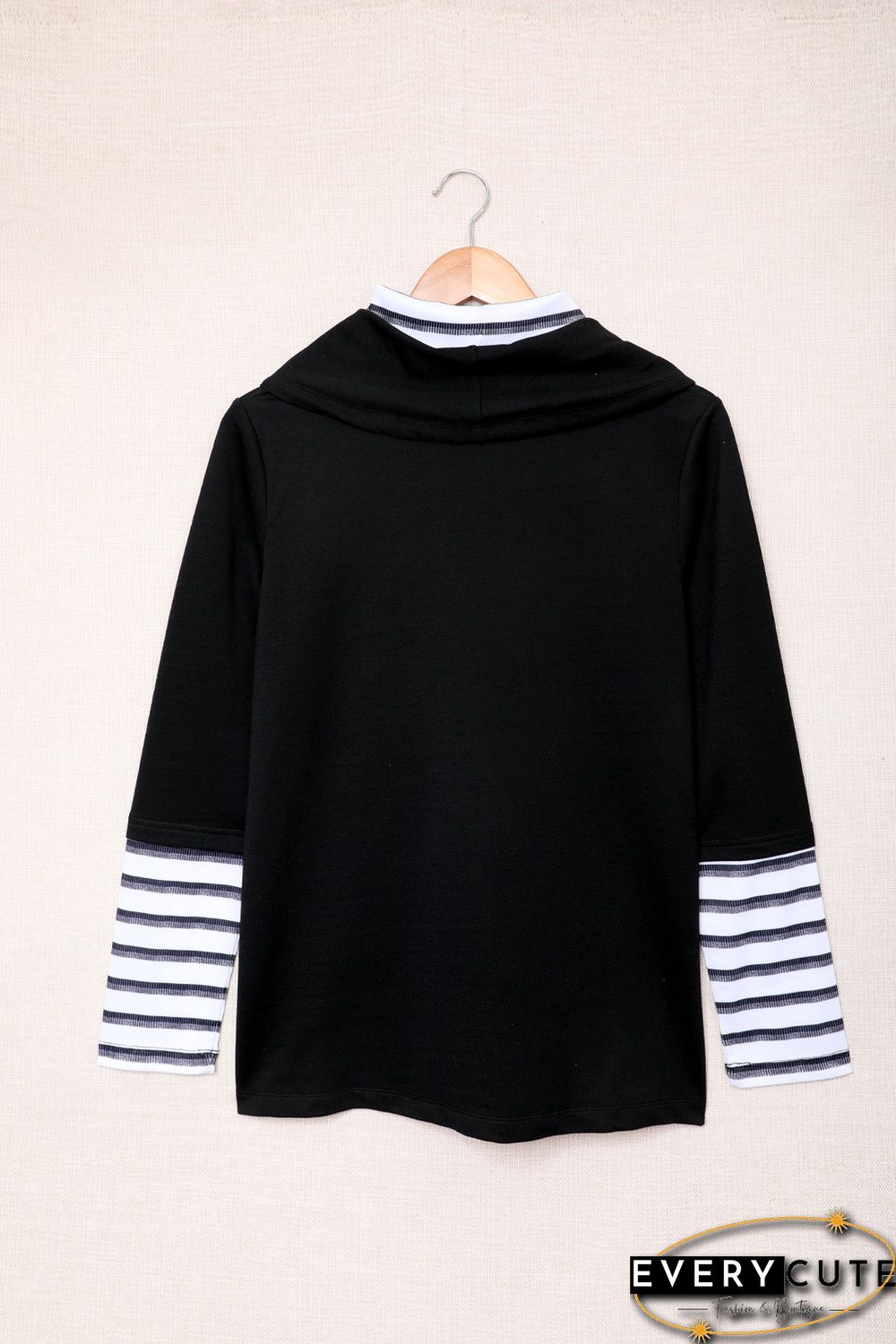 Striped Splicing High Neck Sweatshirt