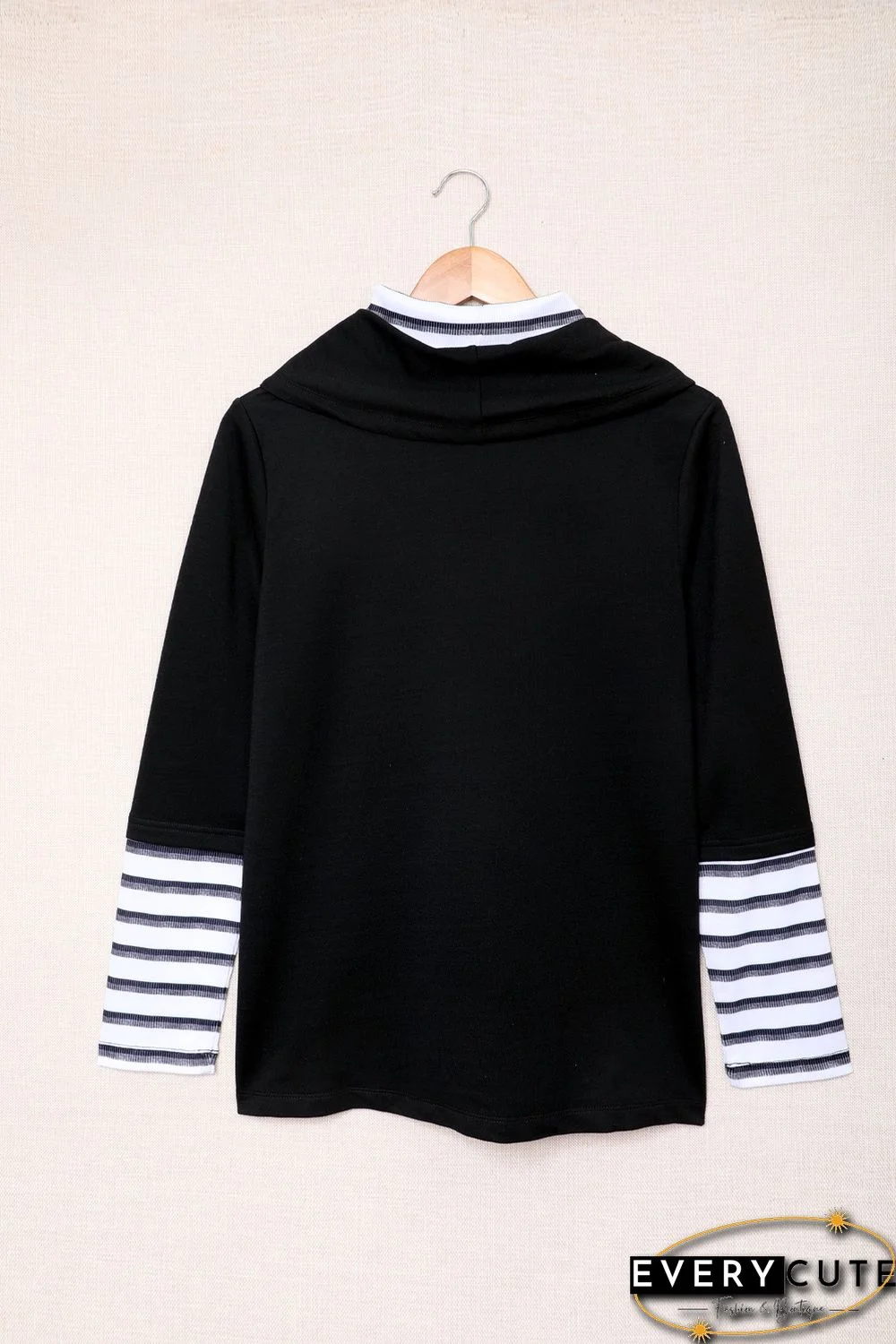Striped Splicing High Neck Sweatshirt