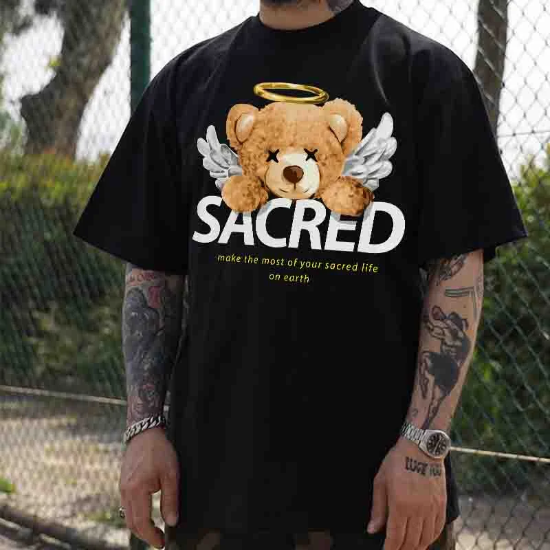 Men's Bear Graphic Crew Neck Short Sleeve T-Shirt、、URBENIE