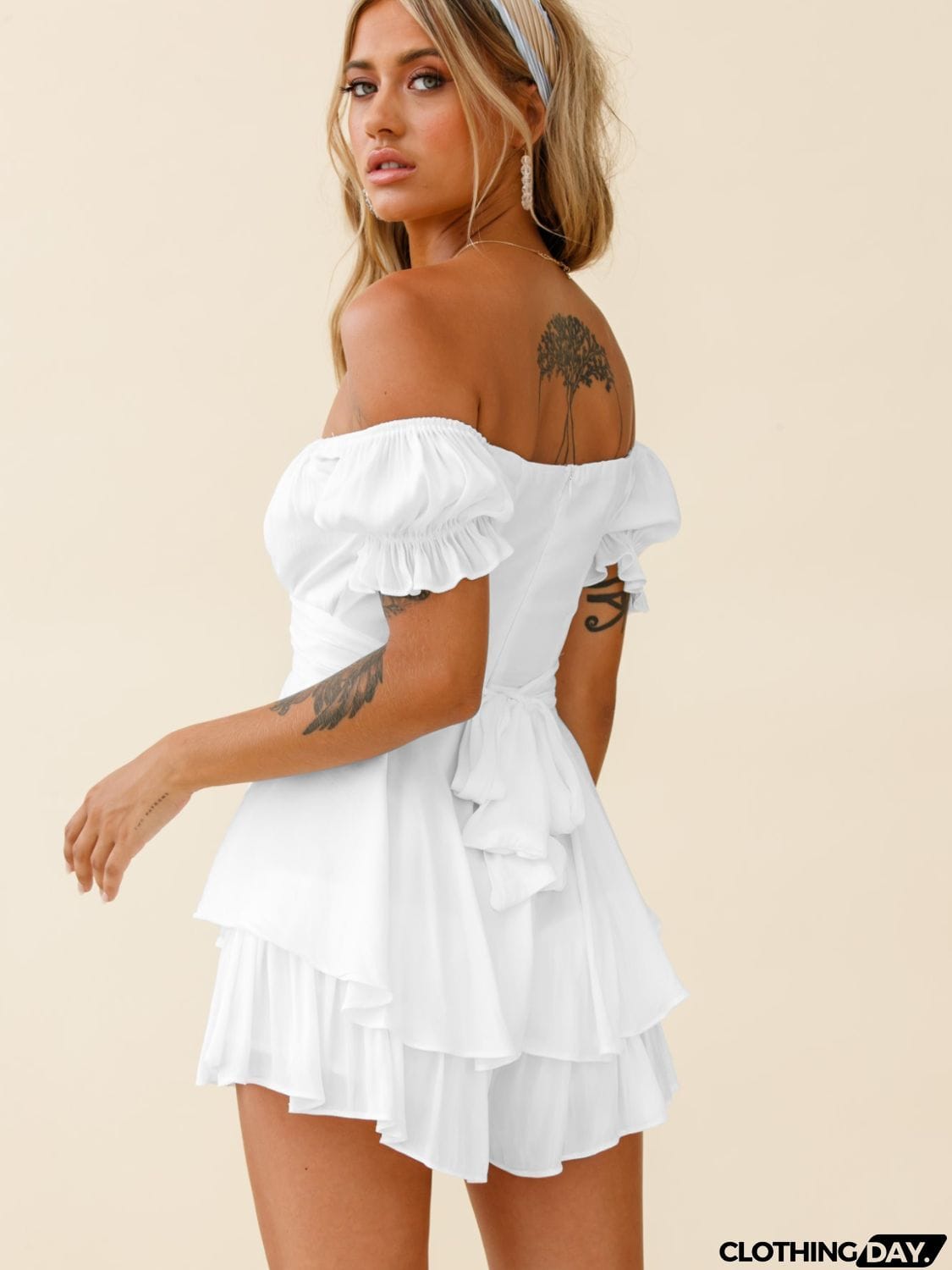 Off Shoulder Flounce Sleeve Mini Dress