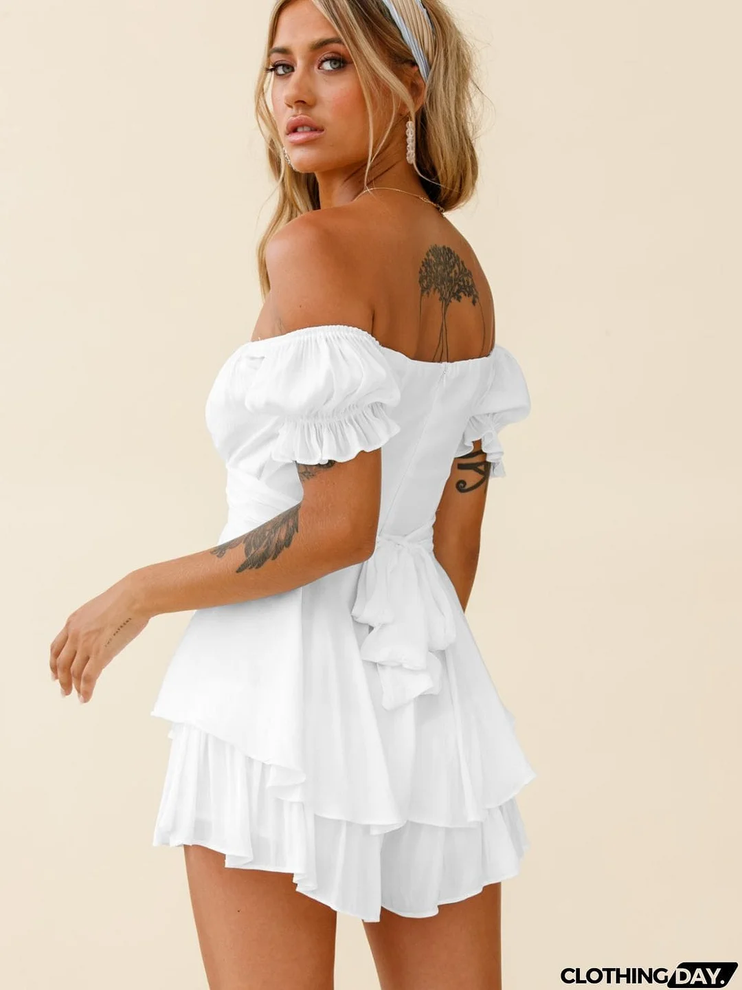 Off Shoulder Flounce Sleeve Mini Dress