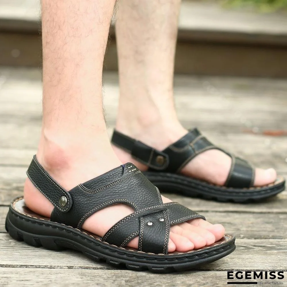 Men's Genuine Leather Summer Sandals Beach Slippers Shoes | EGEMISS