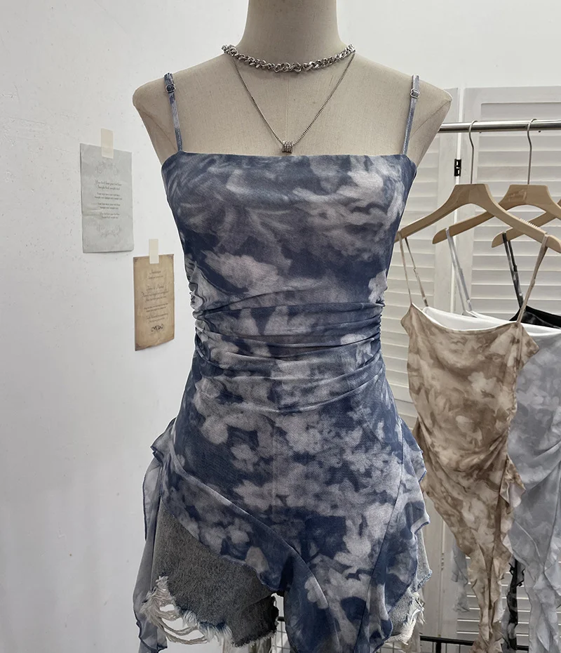 Nigikala Nigikala Sling Sleeve Vest Women Wearing Slimming Net Yarn Irregular Ribbon Sleeveless Top 1227