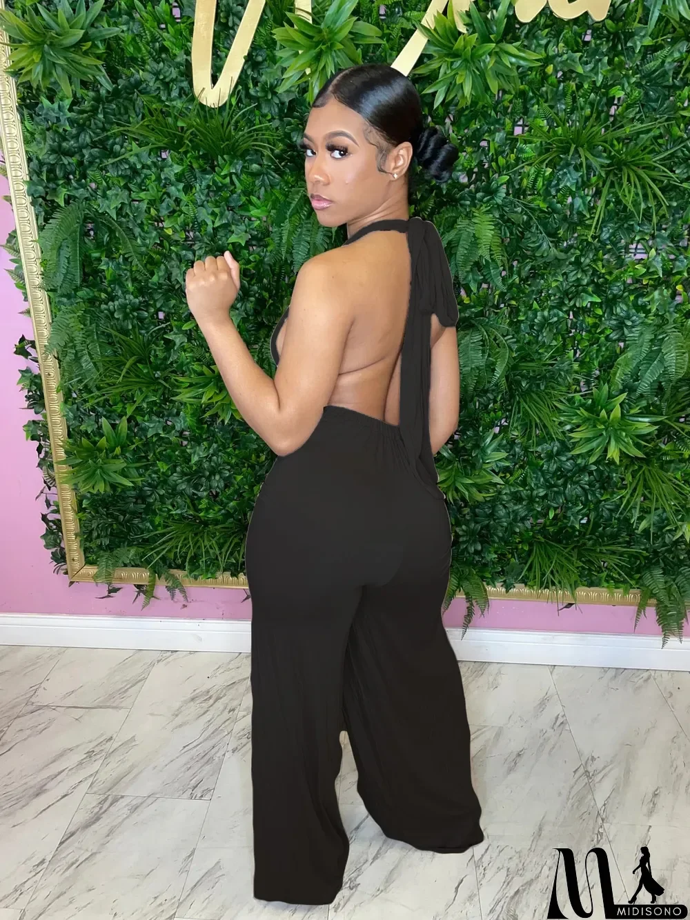 MidiSono - Women's Deep V Strap Low Back Jumpsuit