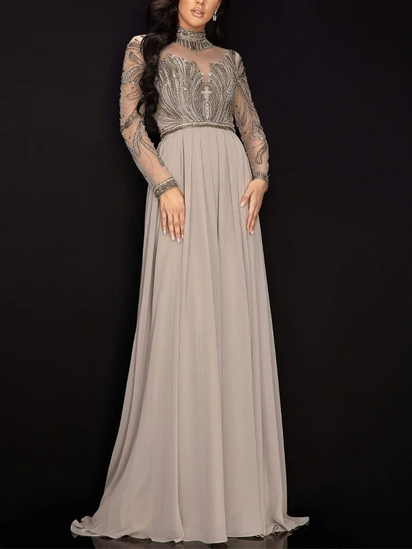 Lace Sequin Solid Color Maxi Dress