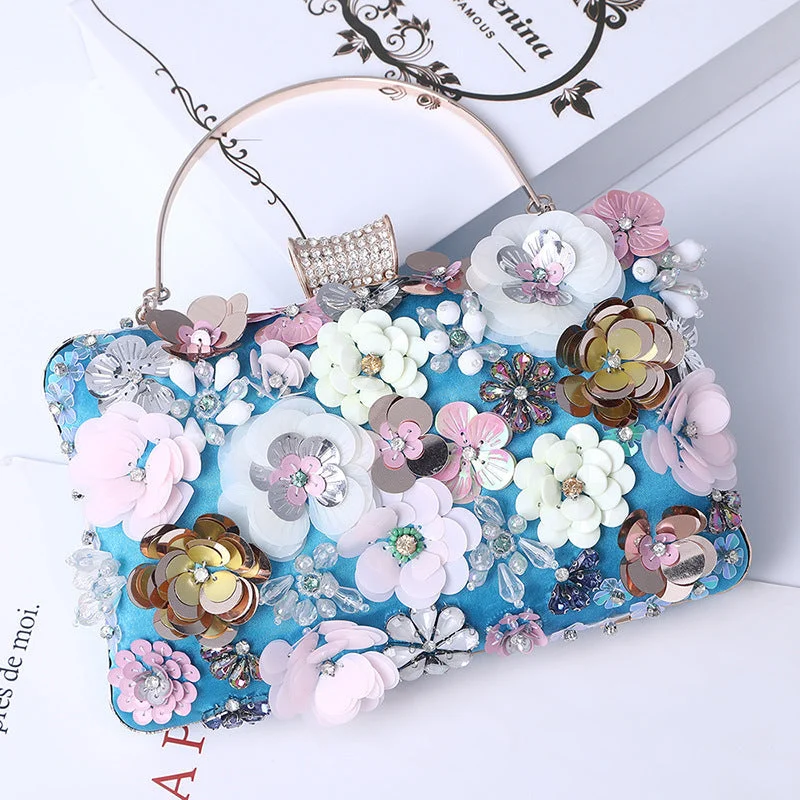 Ladies Flower Bag Sequins Rhinestones Beaded Clutch Bag