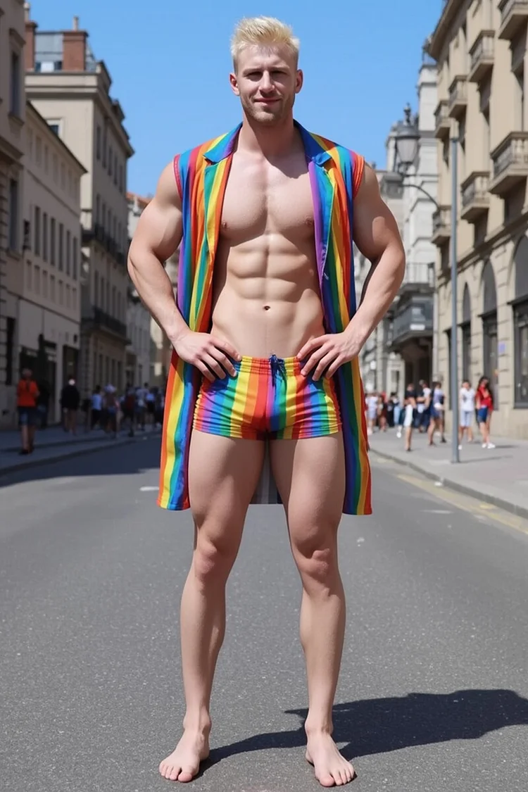 Men's Rainbow Stripe Long Vest Shorts Pride Two Piece Set [Pre-Order]