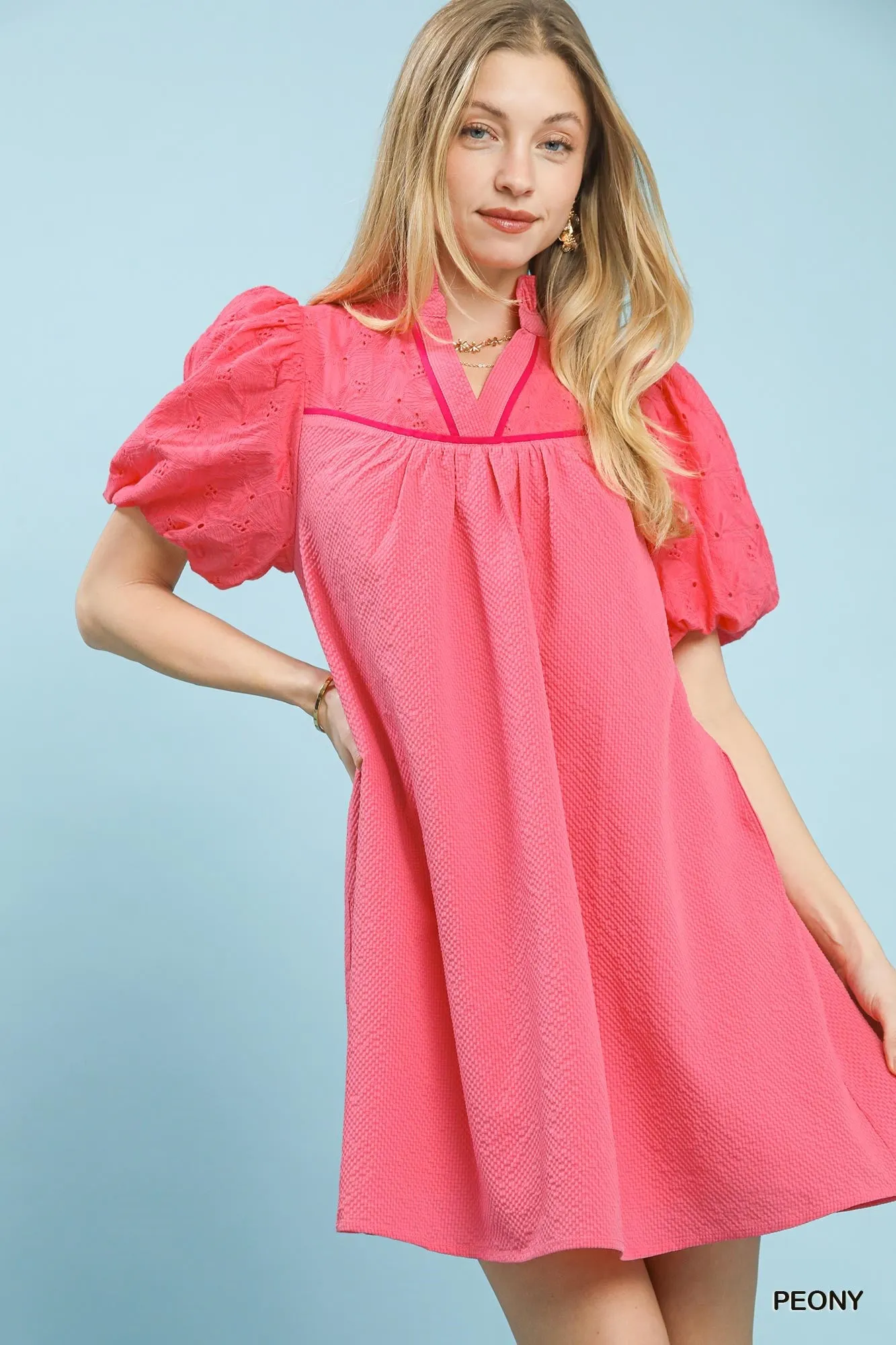 Umgee Puff Sleeve Textured Babydoll Dress mysite idetrend