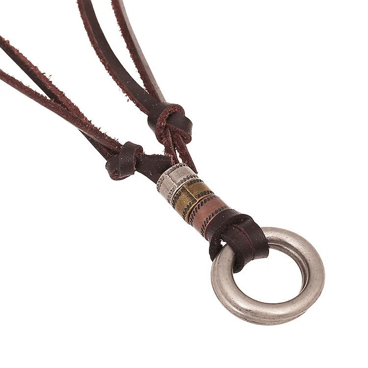 Men's double circle vintage cowhide necklace