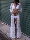 Loose Crochet Lace-Up Long Sleeves Cover-Ups Tops