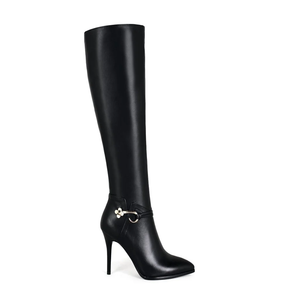 Women's Knee Boots Leather Thin Heels Shoes Dress Party Winter Knee High Boots-MERUMOTE