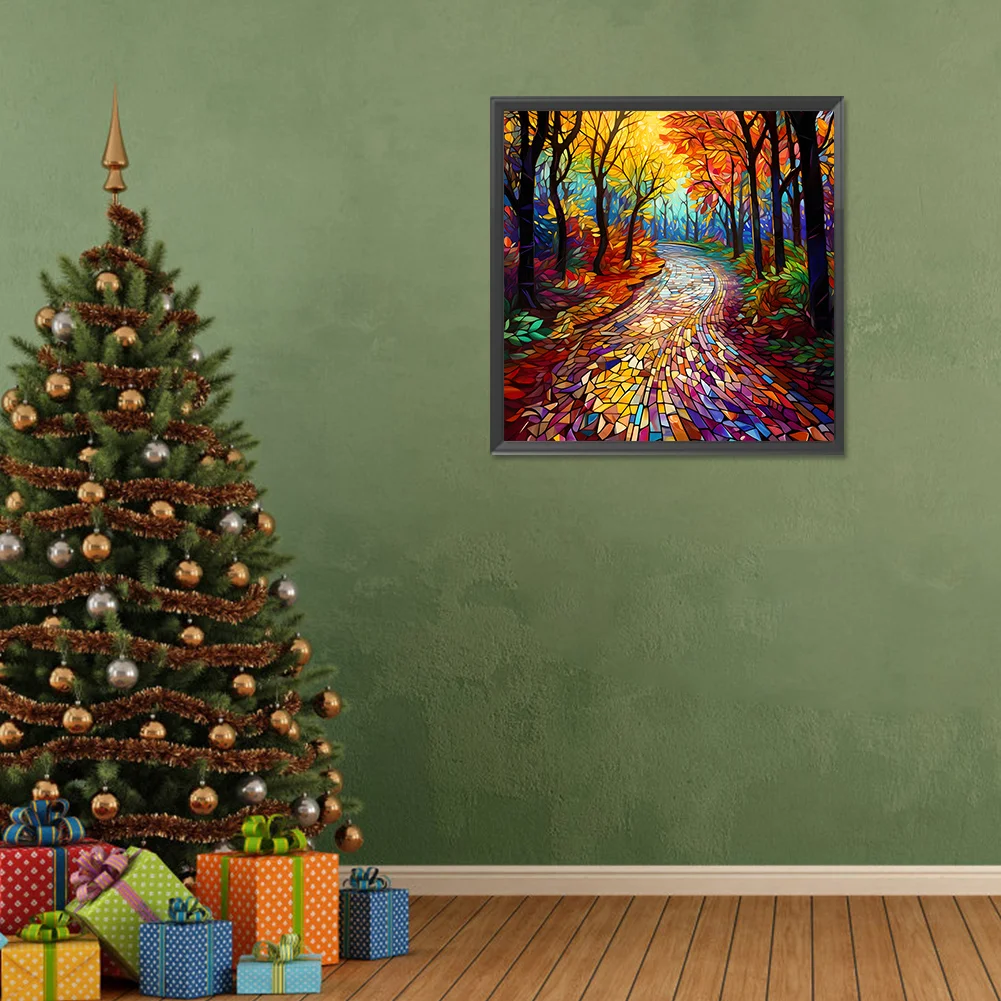 Diamond Painting - Full Round Drill - Stained Glass Maple Leaf Forest(Canvas|30*30cm)