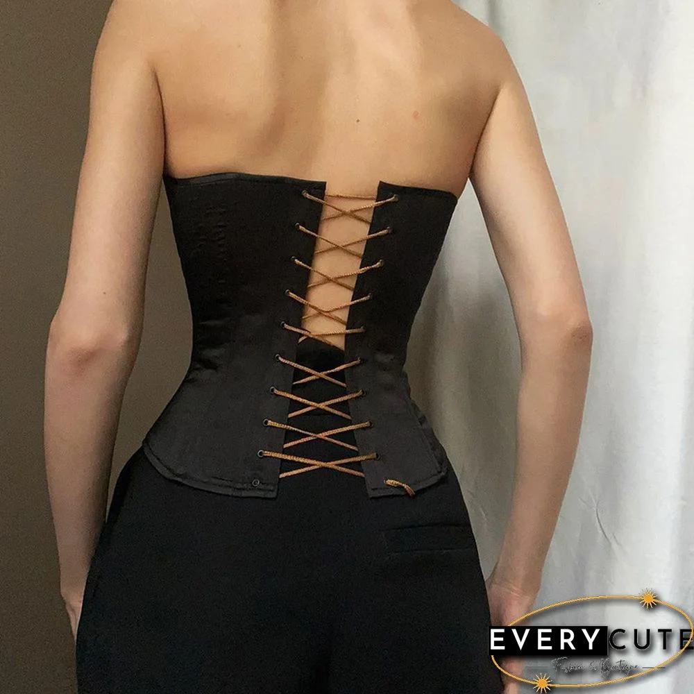 Retro Chinese Dragon Embroidered Contrast Color Wrap Corset Top