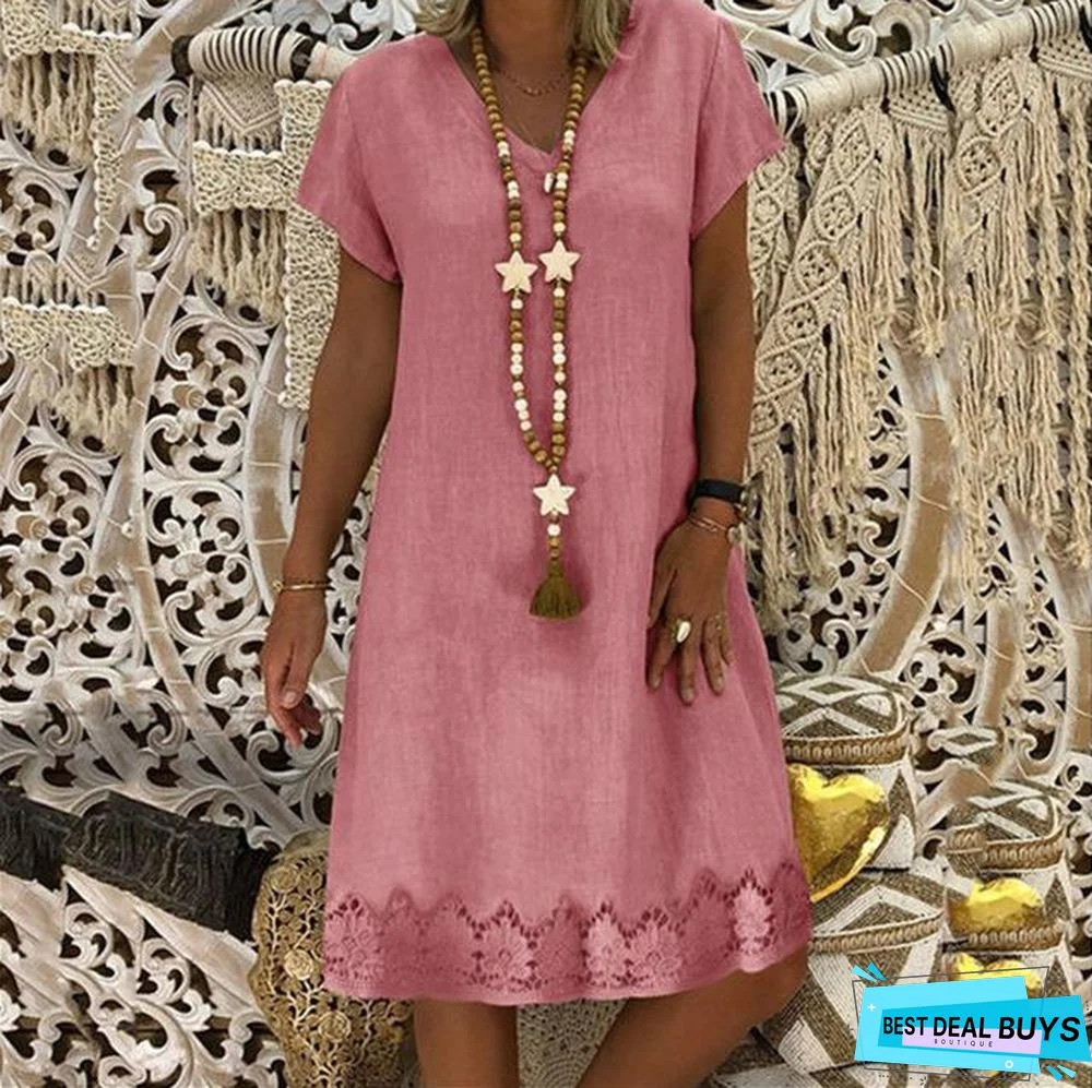 Women's Large Size Dresses V-neck Short-sleeved Loose Dresses