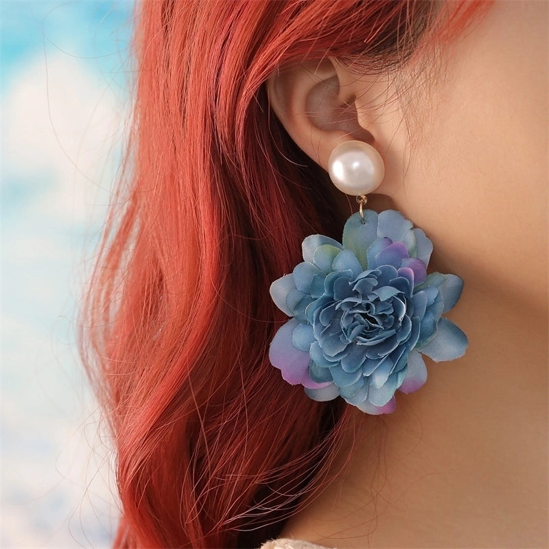 1 Pair Sweet Minimalist Flower Pearl Cloth Drop Earrings