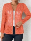 Long Sleeve Semi-Sheer Knitted Solid Color Cardigan - Elegant See-Through Open Front Top with Micro Elasticity and Regular Length - Perfect for Spring and Summer Womens Clothing