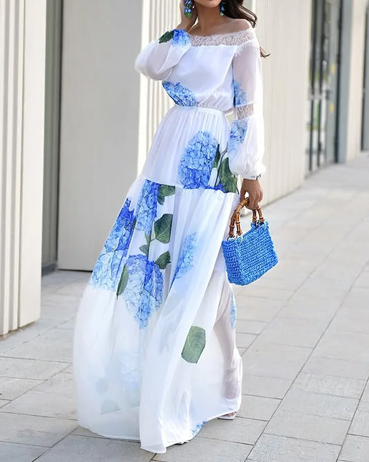 Off-shoulder printed dress