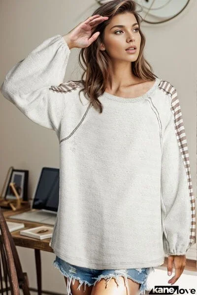 Contrast Stitching Round Neck Long Sleeve T-Shirt